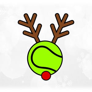 Holiday Clipart: Black and Yellow Tennis Balll with Brown Antlers and Red Rudolph Nose for Christmas - Digital Download svg png dxf pdf