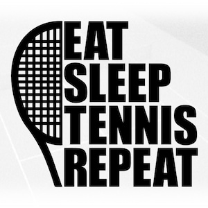 Sports Clipart: Half Black Racket with Words "Eat Sleep Tennis Repeat" - Players, Teams, Parents, Coaches - Digital Download svg png dxf pdf