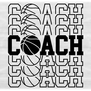 Sport Clipart: Triple Split Spiegel Schwarz Wort "Coach" in Kollegial Block Typ & Bold Basketball als Buchstabe "O" - Digitaler Download SVG/PNG