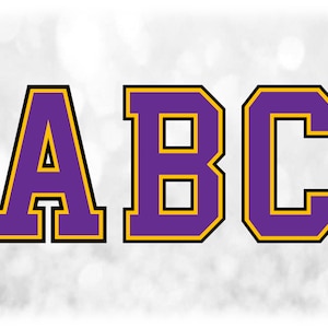 Sport Clipart: Alphabet Buchstaben auf einem Blatt gruppiert - Geschichtet Lila/Gelb/Schwarz - Digitaler Download SVG, NICHT installierende Schriftart