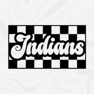 Sports Clipart: Team Mascot Name "Indians" in Groovy Retro Style Cutout of Black Checkered Background - Digital Download svg png dxf pdf