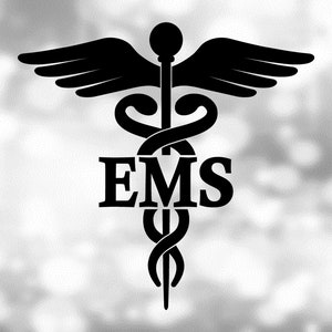 Medical Clipart: Black Medical Caduceus Symbol Silhouette with EMS for Emergency Medical Services Staff - Digital Download svg png dxf pdf