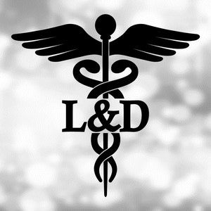 Medical Clipart: Black Medical Caduceus Symbol Silhouette with L&D for Labor and Delivery Hospital Staff - Digital Download svg png dxf pdf
