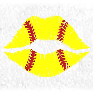 Sports Clipart: Yellow Softball Lips with Red Overlay of Stitches or Threads for Players Coaches Fans - Digital Download svg png dxf pdf