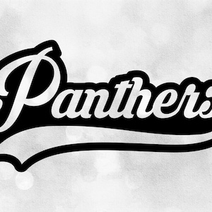 Sports Clipart: Black Cutout &quot;Panthers&quot; Team Name in Fancy Script Letters with Baseball Style Swoosh Underline - Digital Download SVG & PNG