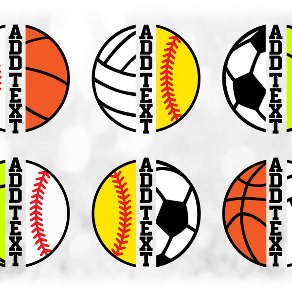 Sports Clipart: Mix & Match Split Name Sports Balls for Baseball Softball Tennis Soccer Basketball Volleyball - Digital Download SVG/PNG