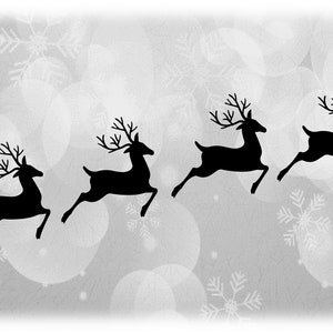 Holiday Clipart: Zwarte silhouetten van vier santa claus rendieren vertegenwoordigen 4 paren naast elkaar voor 8 totaal - Digitale download SVG & PNG