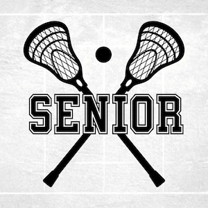 Sports Clipart: Two Split Crossed Lacrosse Sticks / Ball w/ Frame for Word "Senior", Players Teams Coaches, Digital Download svg png dxf pdf