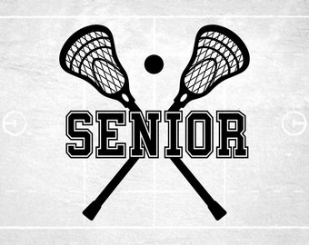 Sports Clipart: Two Split Crossed Lacrosse Sticks / Ball w/ Frame for Word "Senior", Players Teams Coaches, Digital Download svg png dxf pdf