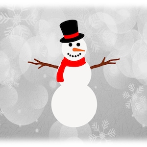 Holiday Clipart: White Snowman with Black Coal Eyes, Mouth, Top Hat, Arms; Orange Carrot Nose; Red Scarf - Digital Download svg png dxf pdf