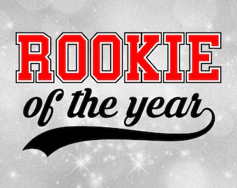 Sports Clipart: Layered Word "Rookie" in Block Type with "of the Year" with Baseball Style Swoosh Underline - Digital Download SVG & PNG