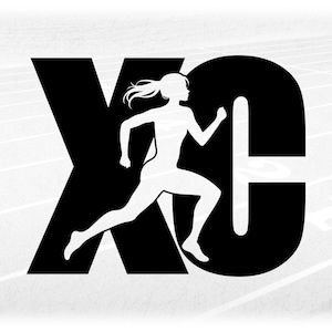 Sports Clipart: Thick Bold Black Letters "XC" Standing for Cross Country w/ Woman / Female Runner Cutout - Digital Download svg png dxf pdf