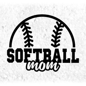Sports Clipart: Black Half Softball with Varsity Word "Softball"  Funwith Script Style Word "Mom" Cutout - Digital Download svg png dxf pdf