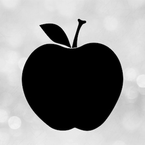 Clipart éducation : noir simple facile grosse pomme avec tige et feuille pour tous les types d'enseignants/écoles - téléchargement numérique svg png dxf pdf