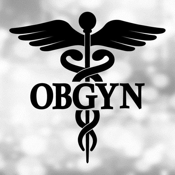 Medical Clipart: Black Medical Caduceus Symbol Silhouette with OBGYN for Obstetrics & Gynecology Staff - Digital Download svg png dxf pdf