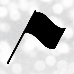 May include: A black flag on a white stick, waving in the wind.