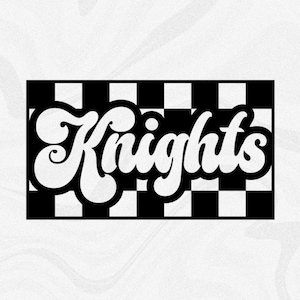 Sports Clipart: Team Mascot Name "Knights" in Groovy Retro Style Cutout of Black Checkered Background - Digital Download svg png dxf pdf