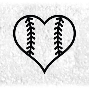 Sports Clipart: Black Heart Shape Softball/Baseball with Threads Inside for Players Teams Coaches Parents - Digital Download svg png dxf pdf