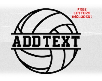 May include: Black and white silhouette of a volleyball with the text "ADD TEXT" across the middle.