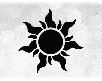 Nature Clipart: Fancy Black Sun or Sunshine Silhouette - Similar to Design Inspired by Movie "Rapunzel" - Digital Download svg png dxf pdf