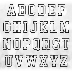 Clipart de esportes: modelos de letras do alfabeto agrupados em uma única folha - contorno preto em negrito - download digital SVG, arquivo de fonte NÃO instalável