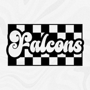 Sports Clipart: Team Mascot Name "Falcons" in Groovy Retro Style Cutout of Black Checkered Background - Digital Download svg png dxf pdf