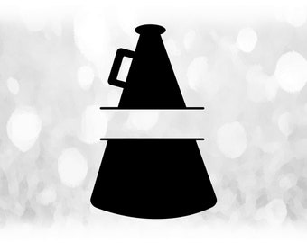 Sports Clipart: Black Cheerleader Megaphone Silhouette Split Name Frame to Personalize for Cheer, Poms, General - Digital Download SVG & PNG