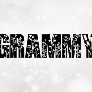 Family Clipart: Bold Black Style Word "Grammy" with Patch of Many Different Wildflowers Cut Out - Digital Download svg png dxf pdf