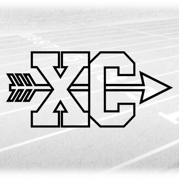 Sports Clipart: Black Outline Letters "XC" Standing for Cross Country Layered on Top of Arrow in Middle - Digital Download svg png dxf pdf