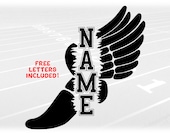 Sports Clipart: Black Split Name Frame Wing Running Shoe from Mercury/Hermes to Symbolize "Track & Field" - Digital Download svg png dxf pdf