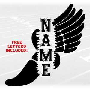 Sports Clipart: Black Split Name Frame Wing Running Shoe from Mercury/Hermes to Symbolize "Track & Field" - Digital Download svg png dxf pdf