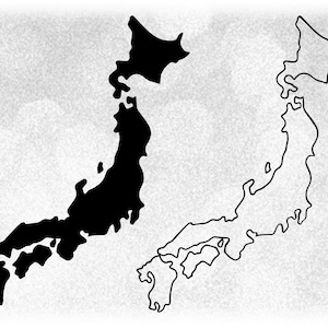 Clipart de geografia: silhueta preta simples e fácil, gráfico sólido e de contorno de país asiático / ilhas do Japão - download digital SVG e PNG