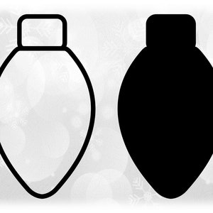 Holiday Clipart: Black Christmas Light Bulb Silhouette Solid and Outline - Change Color Yourself - Digital Download Format svg png dxf pdf