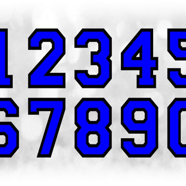 Sports Clipart: Jersey Number Templates Grouped on a Single Sheet - Royal Blue Layered on Black - Digital Download SVG, Not Installable Font