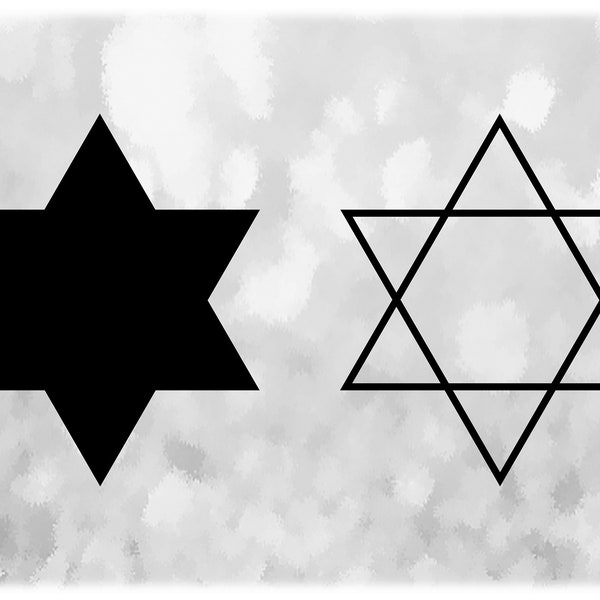 Shape Clipart: Star of David or Six Point Hexagram Symbol in Black Solid and Hollow Outline - Jewish Religion- Digital Download SVG & PNG