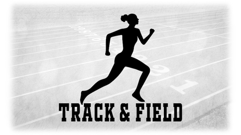 Sports Clipart: Words Track & Field with Silhouette of Female Athlete Running Ethnically Neutral Girl Runner Digital Download SVG/PNG image 1