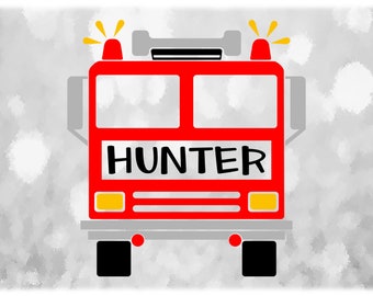 Shape Clipart: Simple Easy Fire Engine or Truck Emergency Vehicle with Name Frame Space for Personalization - Digital Download SVG & PNG