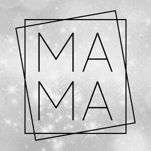 Family Clipart - Moms: Mot simple et élégant « MAMA » en caractères noirs minimalistes audacieux avec double contour rectangulaire - Téléchargement numérique SVG & PNG