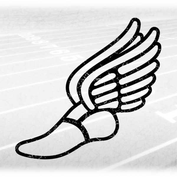 Sports Clipart: Black Distressed or Grung Wing Running Shoe to Symbolize "Track & Field" Sport and Events - Digital Download svg png dxf pdf