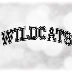 Sports Clipart: Black Bold Arched College Varsity Block Outline Style Team Mascot Name "Wildcats"  - Digital Download svg png dxf pdf