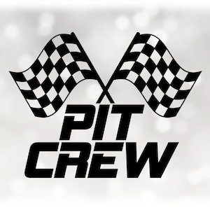 Car/Automotive Clipart: Black Checkered Racing Flags for Track Finish Line with Bold Words "Pit Crew" - Digital Download svg png dxf pdf