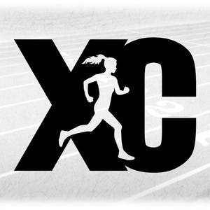 Clipart deportivo: letras negras gruesas y en negrita "XC" que significan campo a través con mujer/corredora recortada - Descarga digital svg png dxf pdf