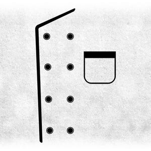 Home Clipart: Black Outline of Double-Breasted Chef Coat or Jacket with Lapel, Buttons, and Pocket - Digital Download svg png dxf pdf