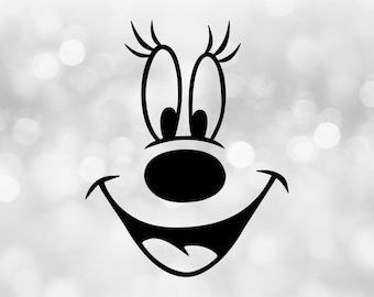 Entertainment Clipart: Black Smiling Face with Eyes, Lashes, Nose, Mouth Spoof or Parody Inspired by Famous Mouse - Digital Download SVG/PNG