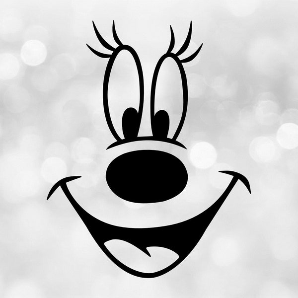 Entertainment Clipart: Black Smiling Face with Eyes, Lashes, Nose, Mouth Spoof or Parody Inspired by Famous Mouse - Digital Download SVG/PNG