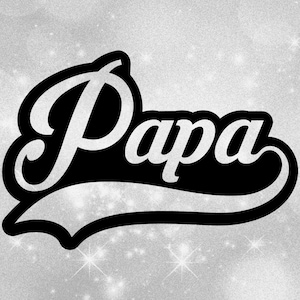 Imágenes prediseñadas familiares - Abuelos: Palabra recortada "Papa" en tipo fantasía con estilo béisbol curvado Swoosh Subrayado - Descarga digital SVG & PNG