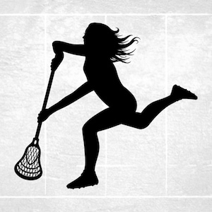 Sports Clipart: Black Female / Woman / Girl Lacrosse Player Silhouette Running with Stick with Scoop - Digital Download svg png dxf pdf