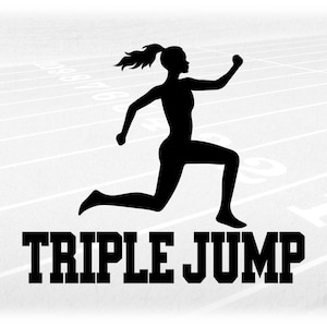 Sports Clipart: Black Track & Field Words "Triple Jump" with Silhouette of Female Jumper Jumping - Digital Download svg png dxf pdf