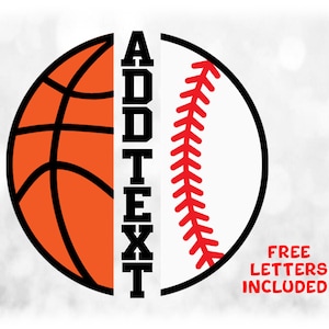 Sports Clipart: Split Name Frame Half Sports Balls w/ Black/Orange Basketball & Red/White/Black Baseball - Digital Download svg png dxf pdf