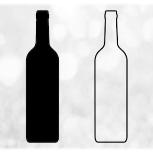 Shape Clipart: Simple, Easy Wine Bottle SIlhouette in Solid and Outline - Change Color with Your Own Software - Digital Download SVG & PNG